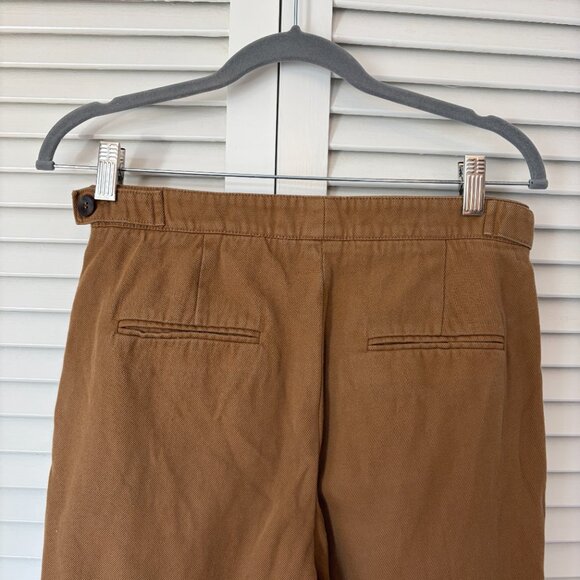 King & Tuckfield men's Tan Tab trousers 29 linen cotton toffee pleated *flaws* - Picture 10 of 13